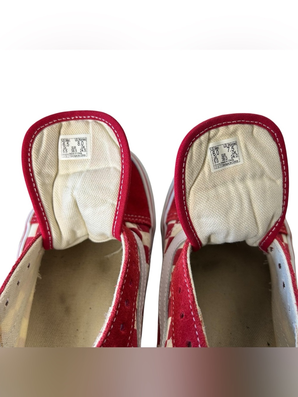 VANS Men 6 6.5 Women 7.5 8 Red White Checkerboard Canvas Lace-Up Sneakers. - Picture 9 of 11